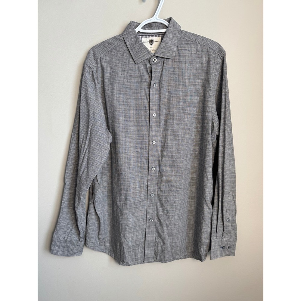 Black Brown 1826 Mens Long Sleeve Button Up Shirt Grey Large Textured Cotton